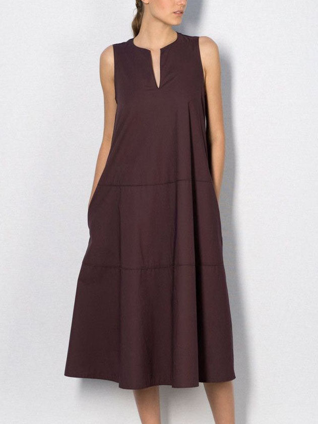 Sleeveless Mid Length V-Neck Cotton&Linen Dress