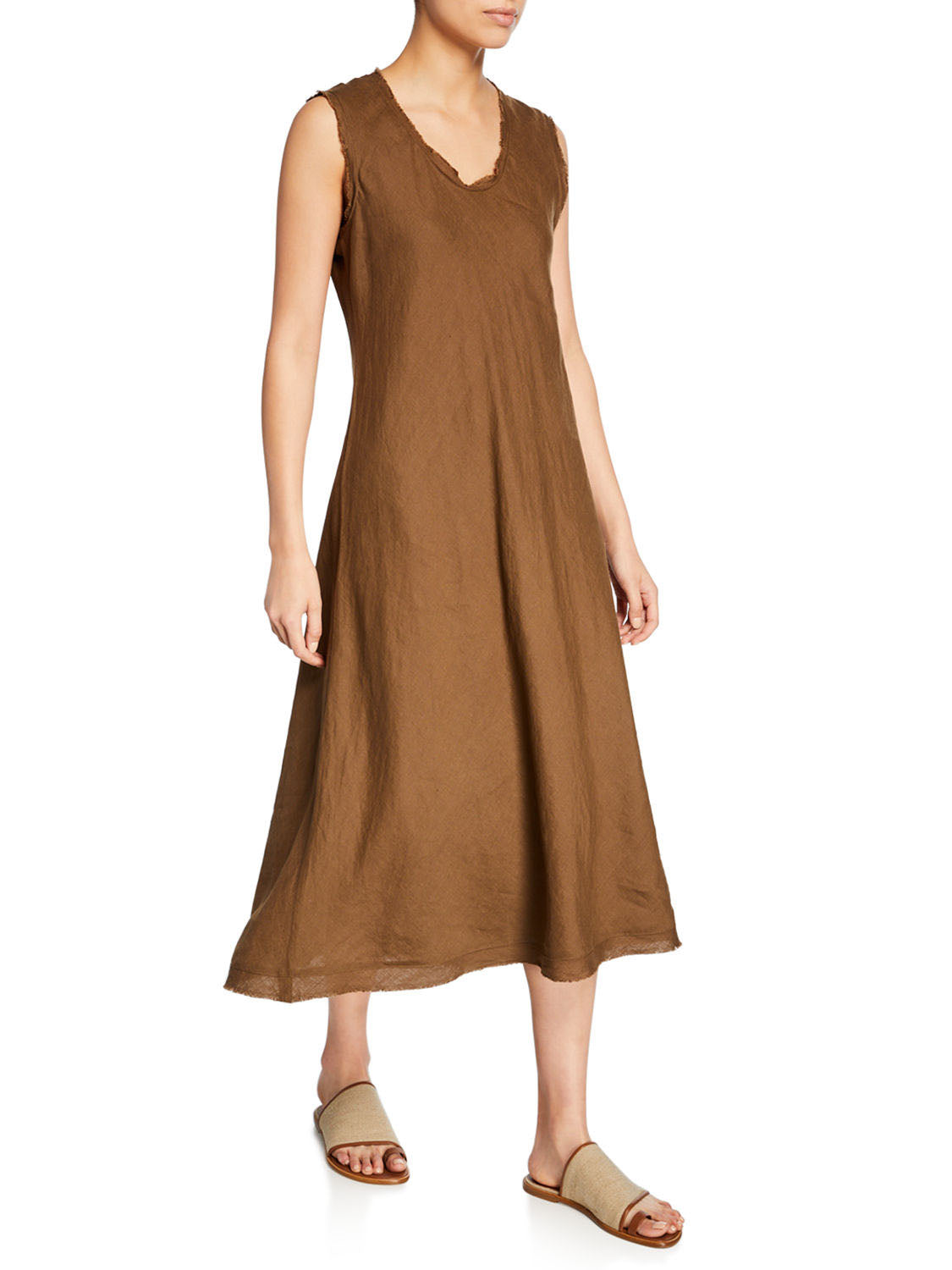 Sleeveless Mid Length V-Neck Corset Cotton&Linen Dress
