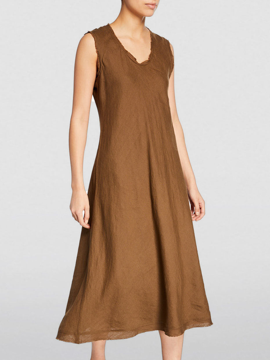 Sleeveless Mid Length V-Neck Corset Cotton&Linen Dress