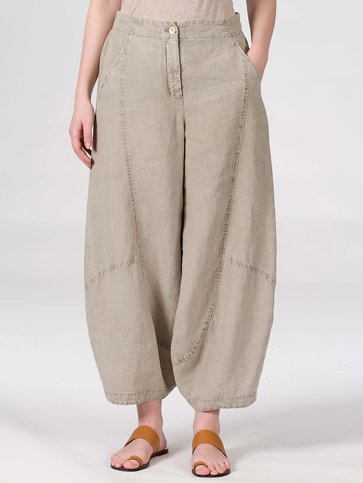Solid Rounded Wide Leg Trousers
