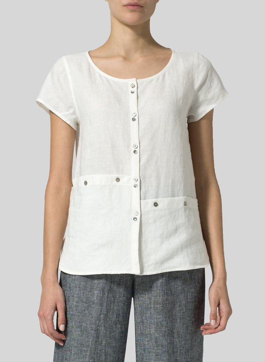 Cotton And Linen Boat Neck Shirt - boddysize