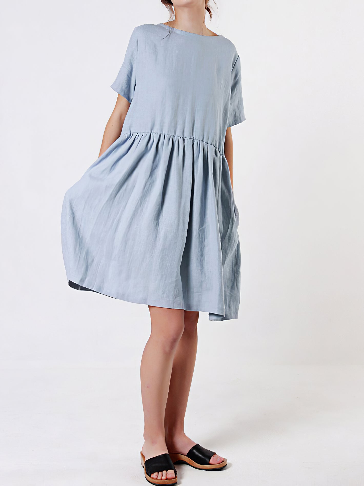 Solid Color Round Neck Loose A-Line Dress