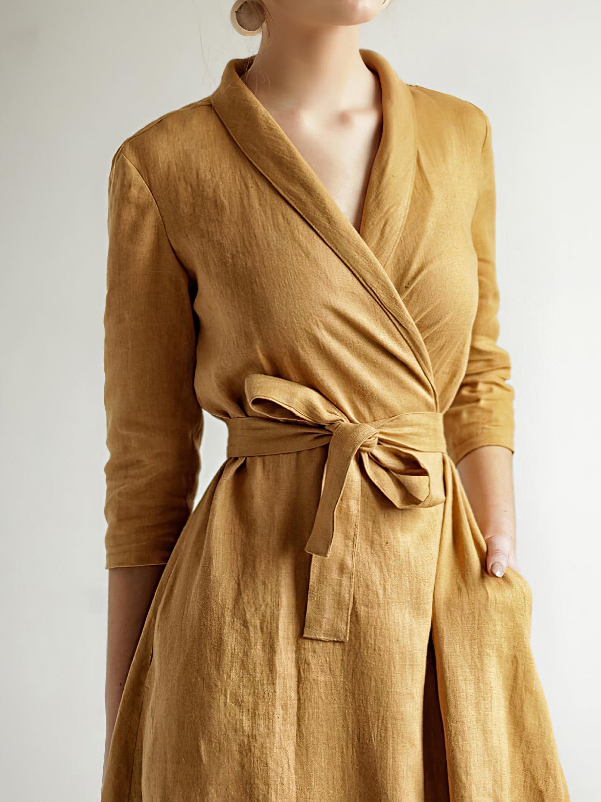 Three-Quarter Sleeve Elegant Wrap Dress