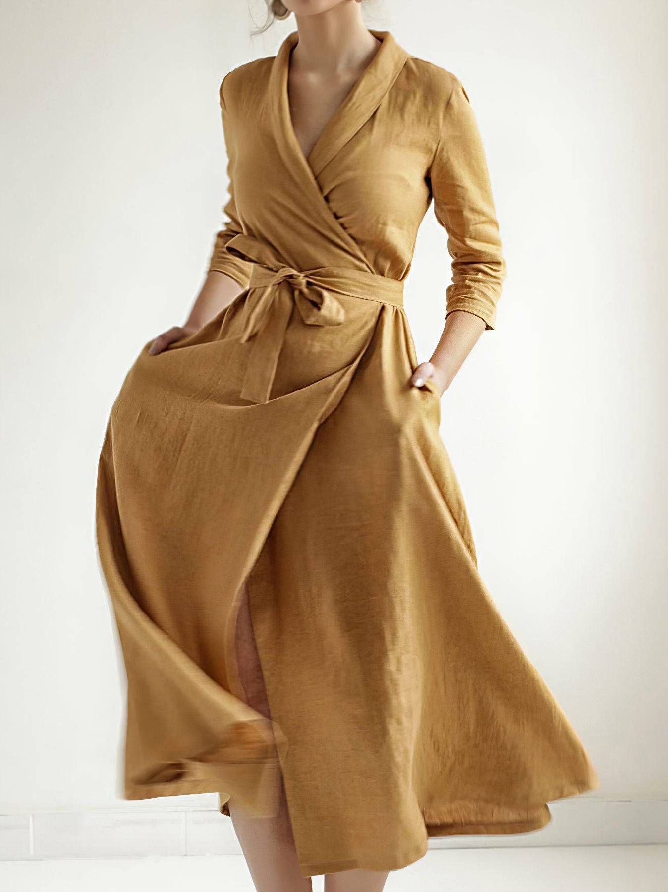 Three-Quarter Sleeve Elegant Wrap Dress