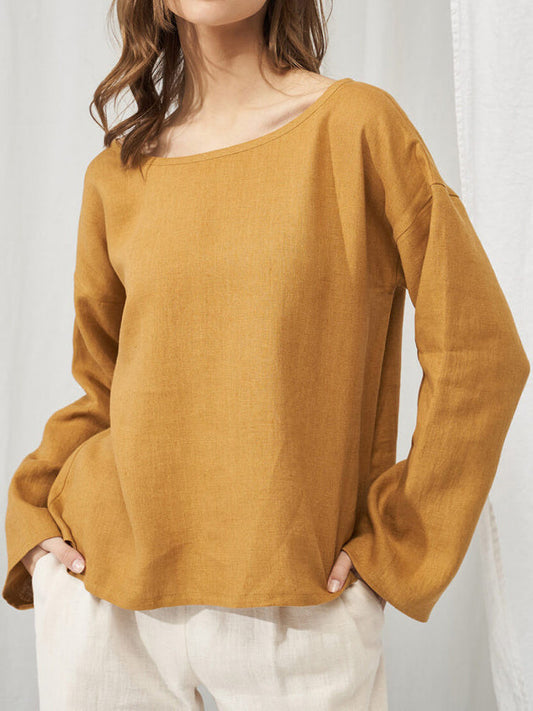 Boat Neck Top With Long Sleeves Top - boddysize