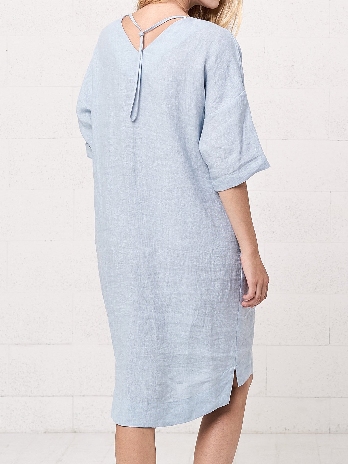 Cotton And Linen Three-Quarter Sleeve Casual Midi Dress - boddysize