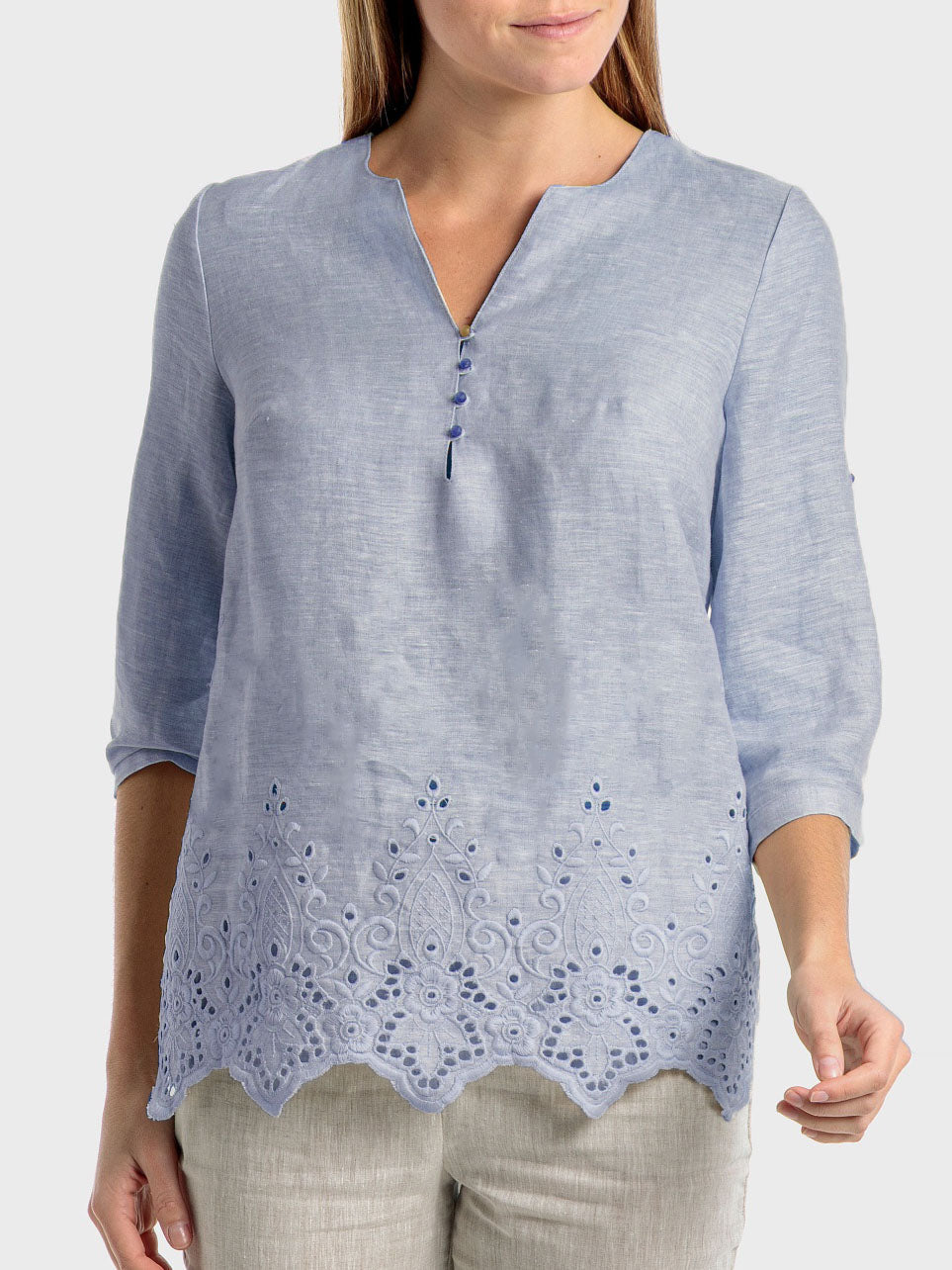 Embroidered Henley Collar Shirt - boddysize