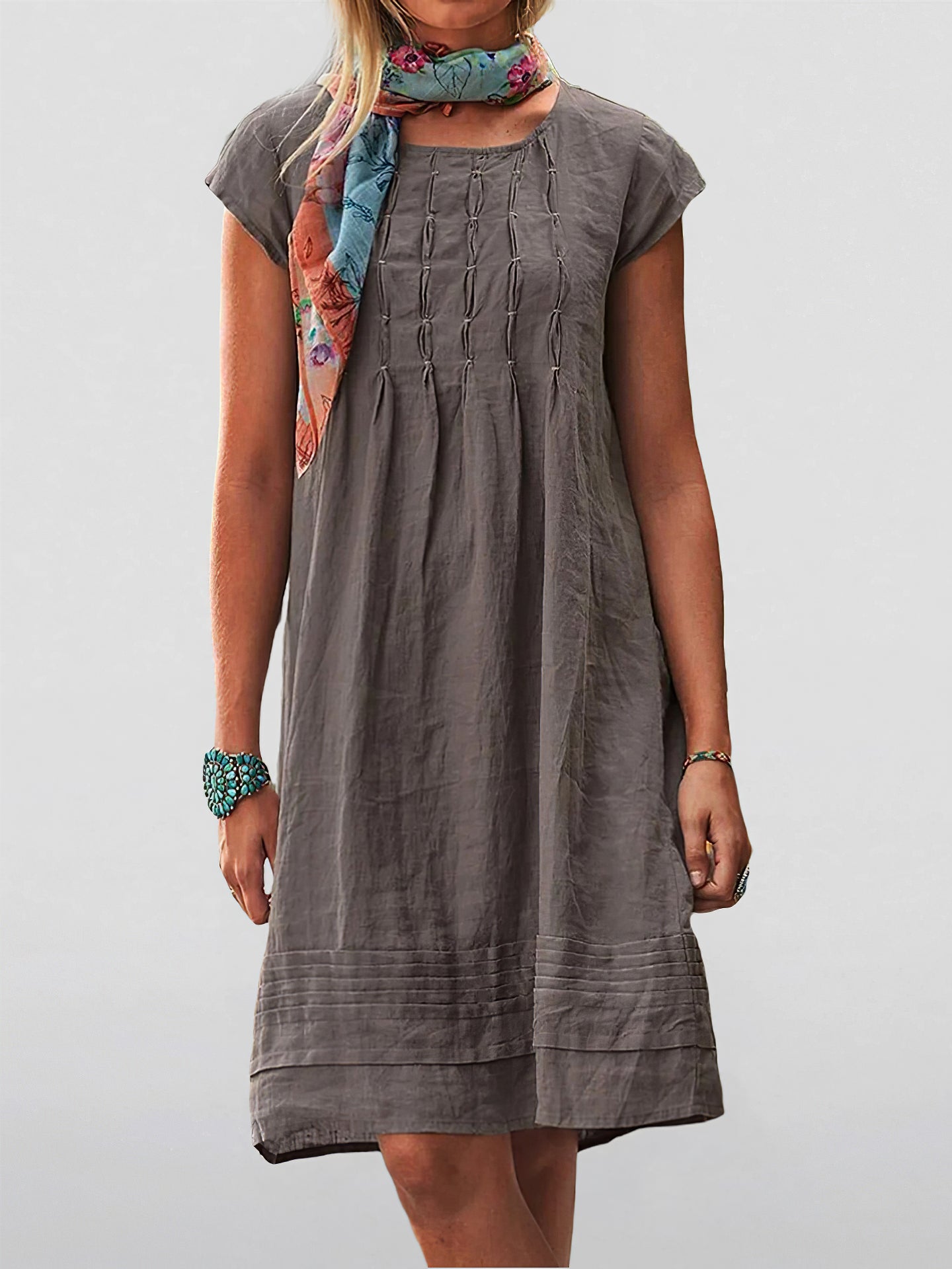 Vintage Casual Solid Cotton and Linen Woman Dresses