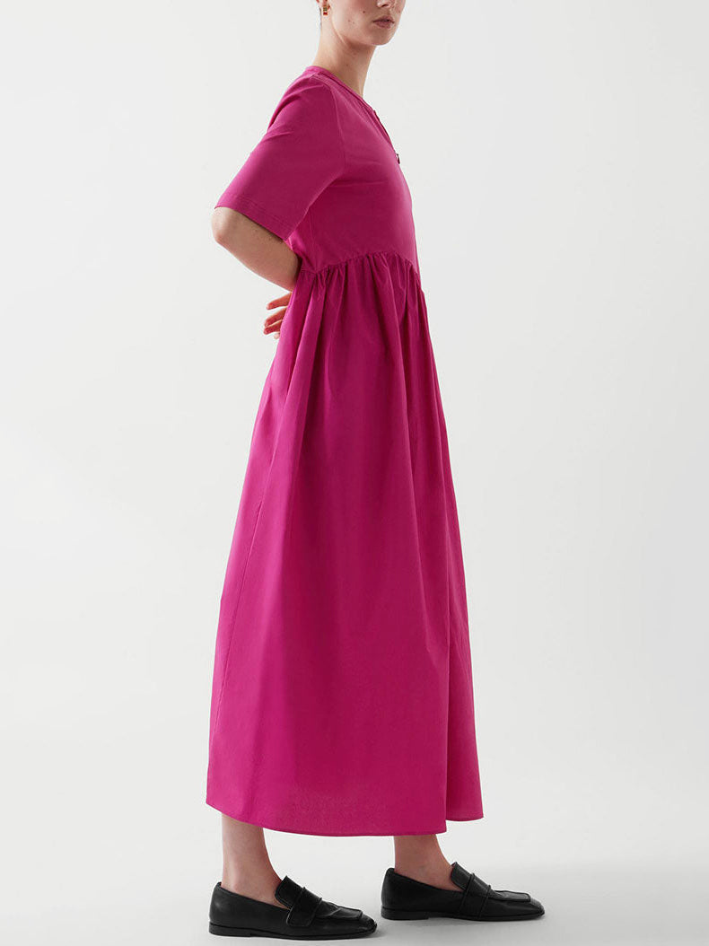 Simple Short Sleeve Pleated Slim Dress
