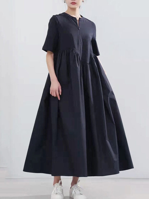 Simple Short Sleeve Pleated Slim Dress
