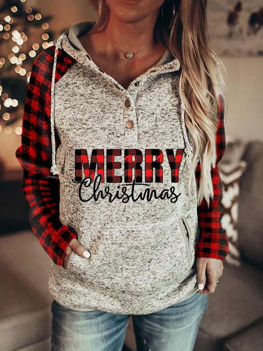 Merry Christmas Plaid Print Sweatshirt