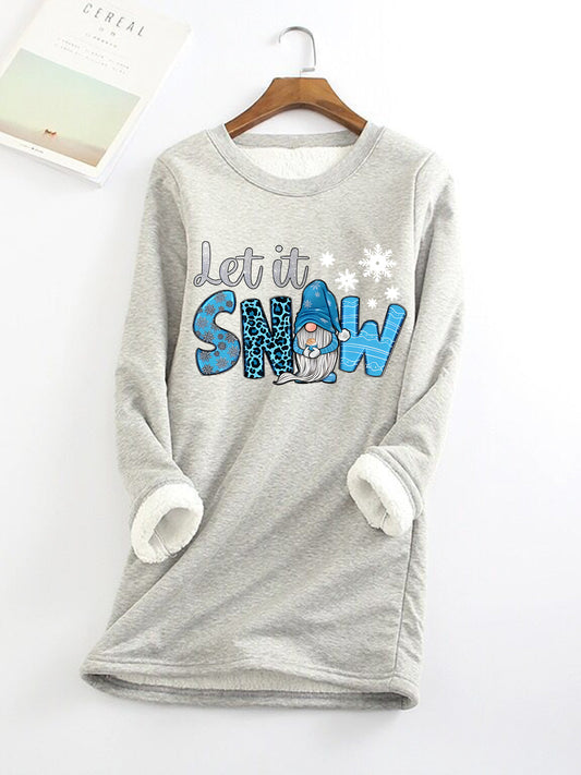 Let It Snow Snowman Print Fleece Long Sleeve Top