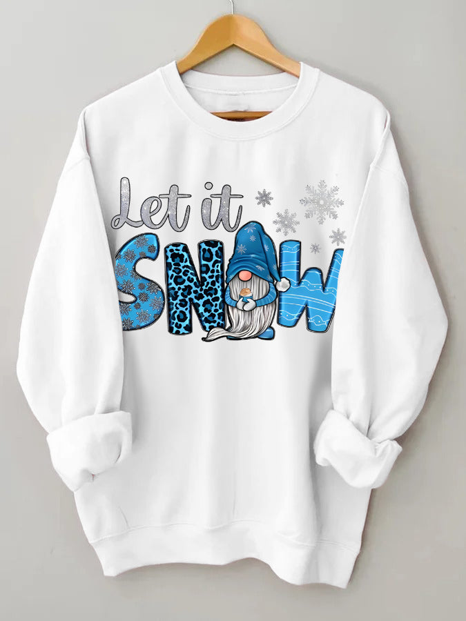 Let It Snow Gnome Print Crew Neck Shirt