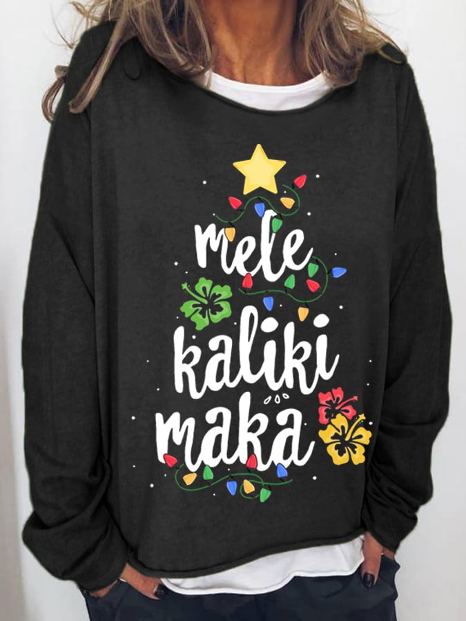 Women's Christmas Mele Kalikimaka  Hawaii Print Sweatshirt