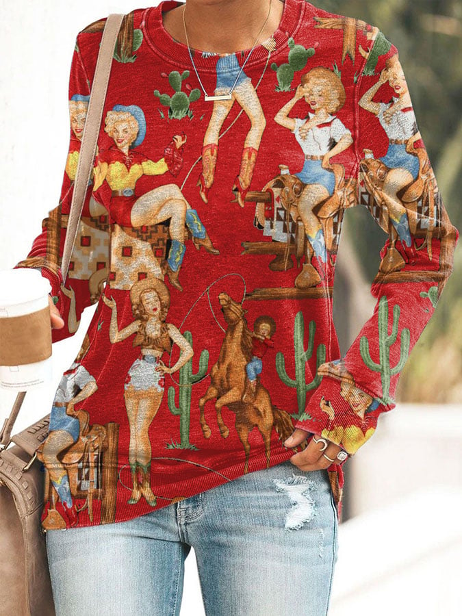 Women's Western Cowgirls Print Casual Sweatshirt
