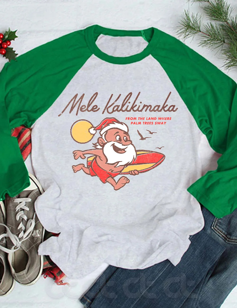 Mele Kalikimaka  Hawaii Retro Christmas 3/4 Sleeve T-Shirt