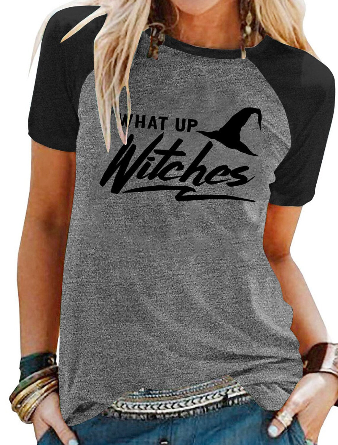 Women's Witch Hat Letters Halloween Short Sleeve Printed T-Shirt