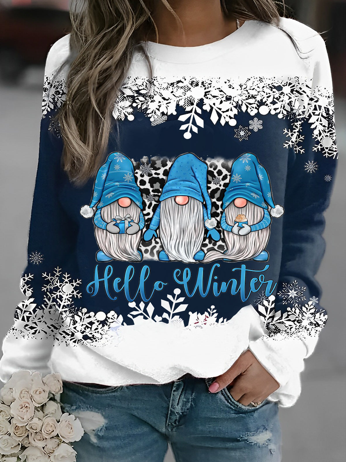 Hello Winter Gnome Long Sleeve Pullover