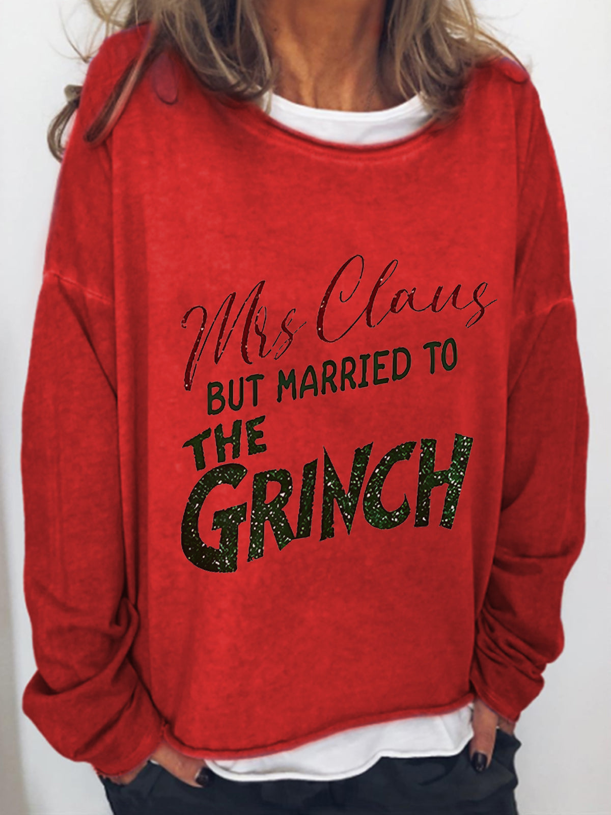 Mrs. Claus But Married To The Grinchy Print Casual Top
