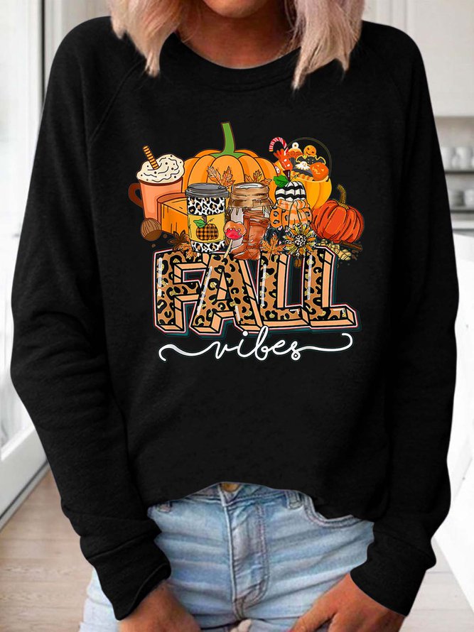 Women Pumpkin Light Halloween Fall Simple Crew Neck Sweatshirts