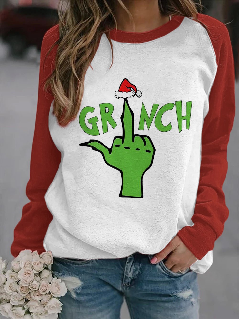 Women's Merry Christmas & Grinch Fun Print Sweatshirt