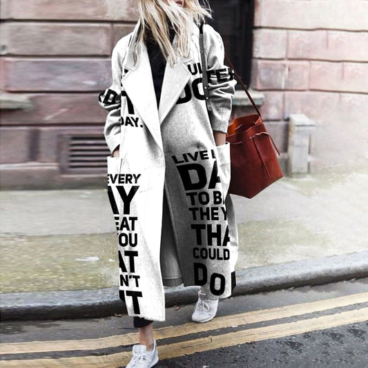 Fashion lapel letter print long coat