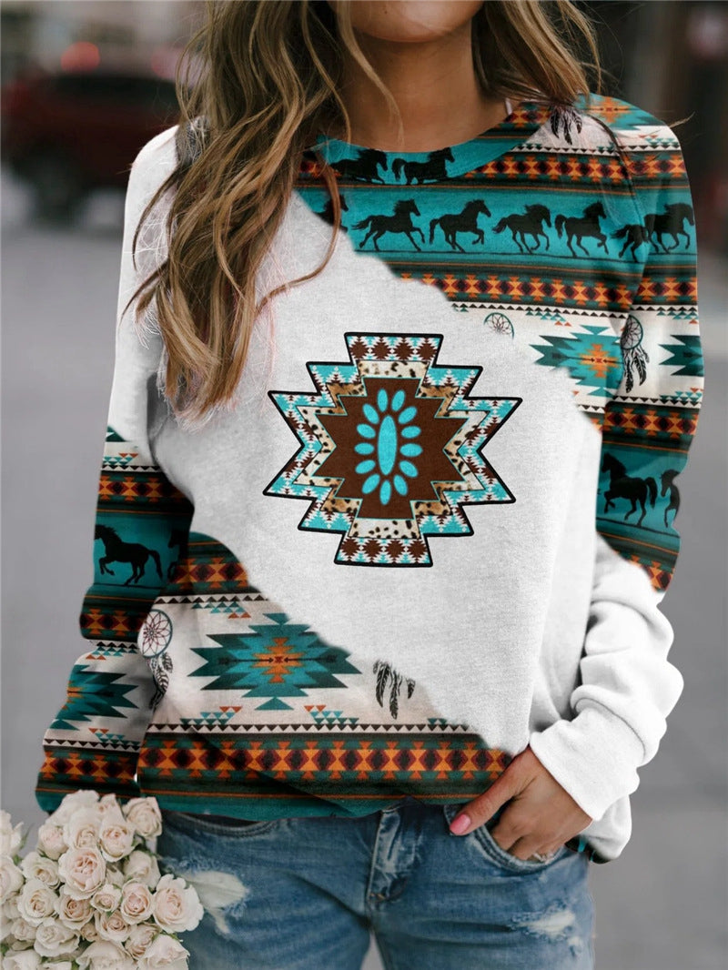 Women's  Geometric Patchwork  Ethnic  Print Daily Basic Sweatshirts