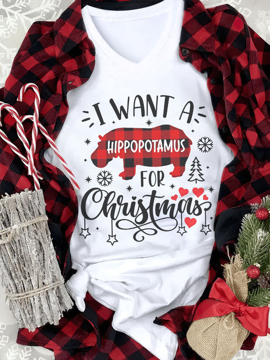I Want A Hippopotamus For Christmas Holiday Simple T-Shirt