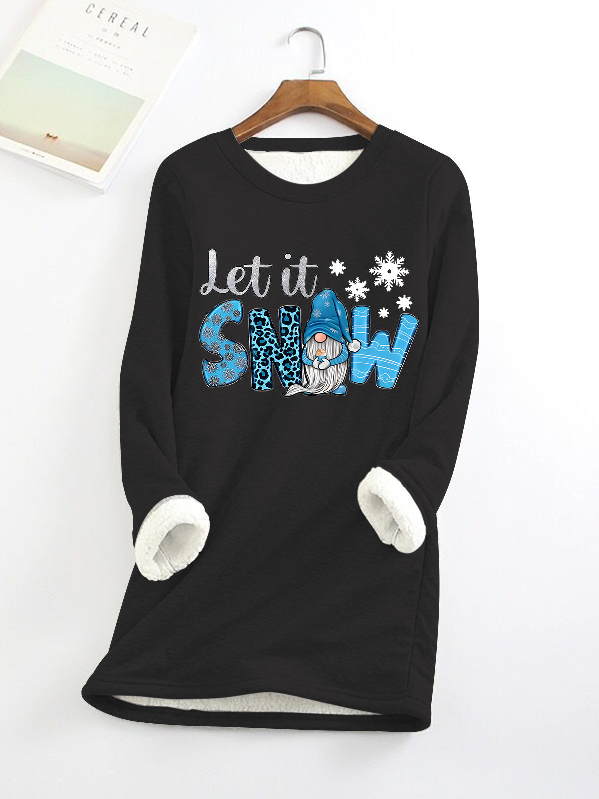 Let It Snow Snowman Print Fleece Long Sleeve Top