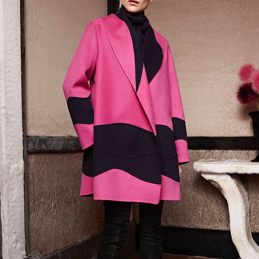 Lapel Fashion Contrast Color Long Sleeve Coat