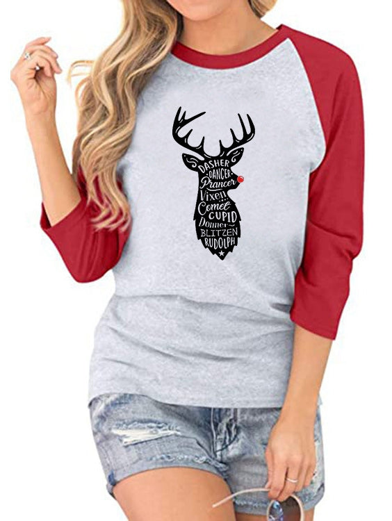 DASHER DANCER Christmas Elk Print T-Shirt