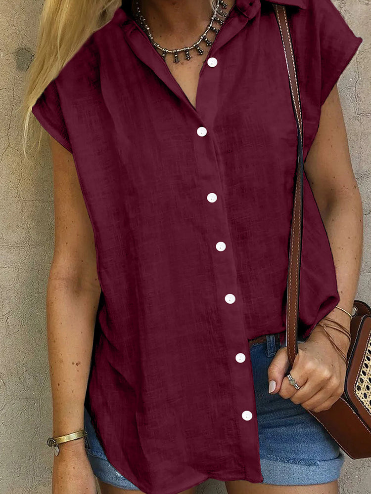 Solid Color Casual Single Breasted Short Sleeve Shirt