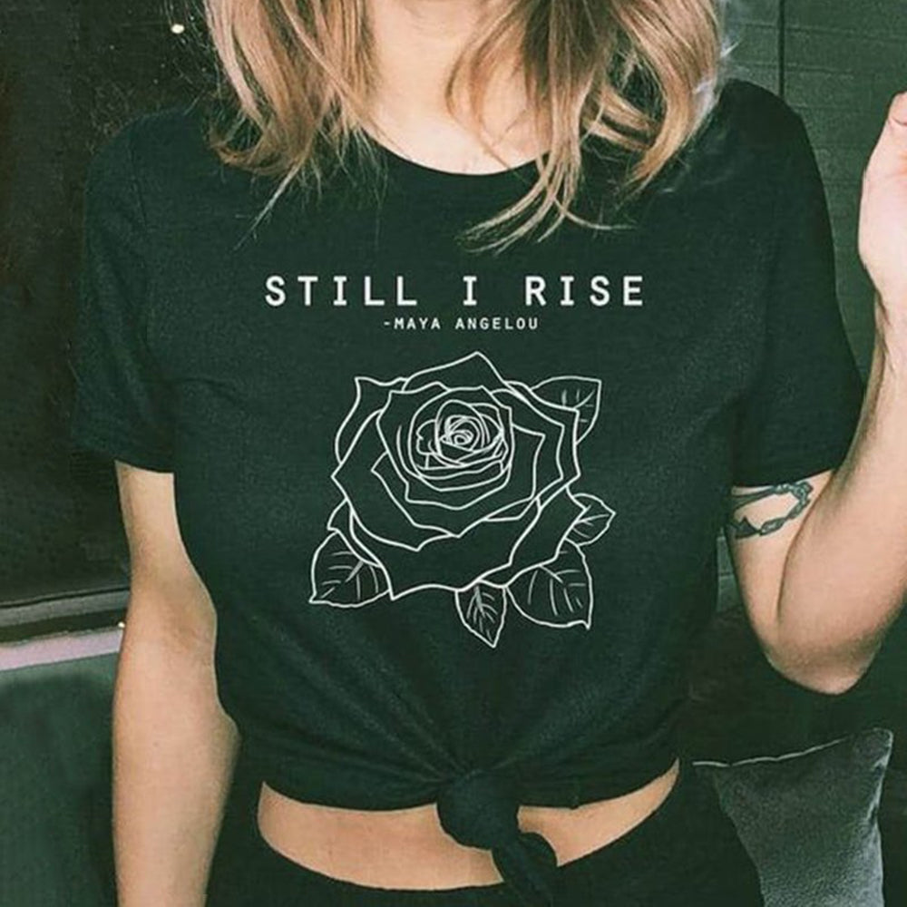 Letter Rose Print T-shirt - Saskull