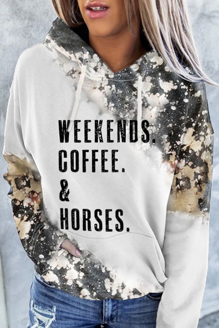Western WEEKENDS. COFFEE. & Horses Print Long Sleeve Hoodie