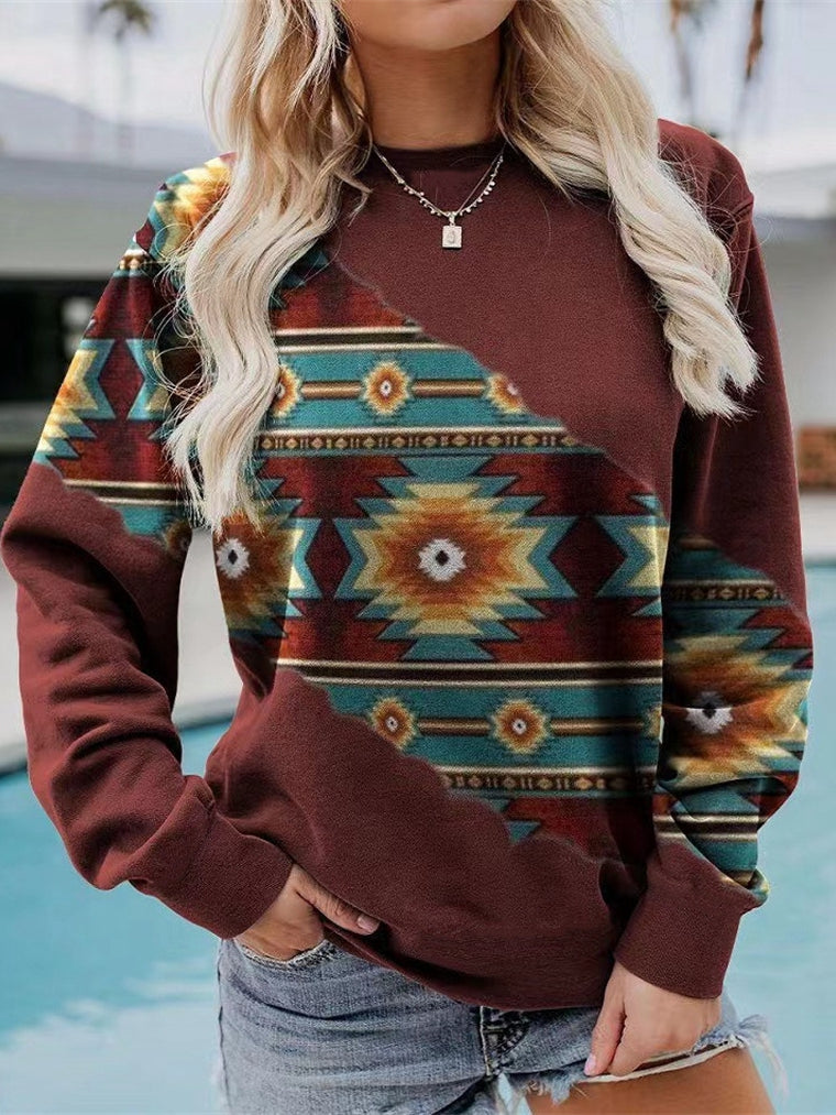Women's Vintage Print Ethnic Geometric Pattern Print Sweatshirt