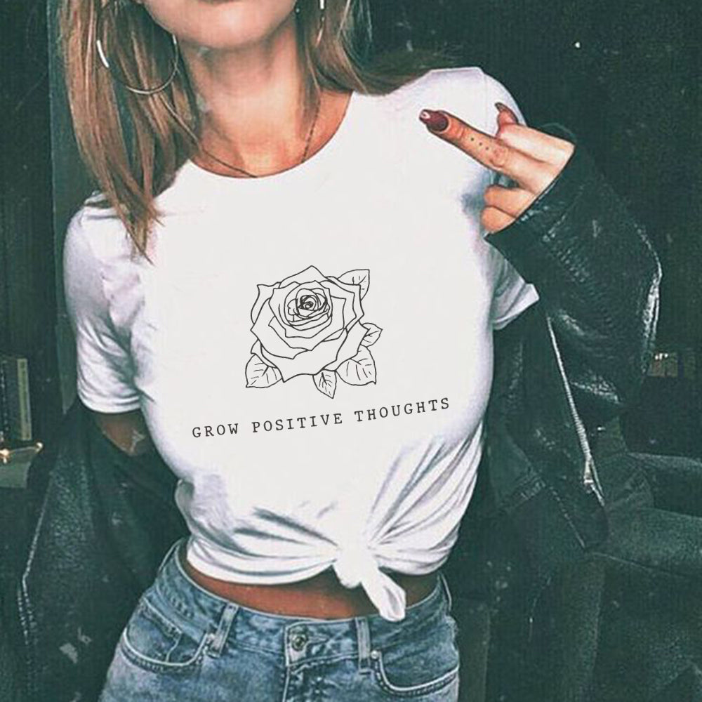 Grow Positive Thoughts Flower T-shirt - Saskull