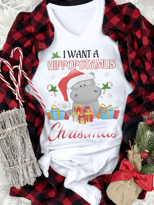 I Want A Hippopotamus For Christmas Holiday T-Shirt
