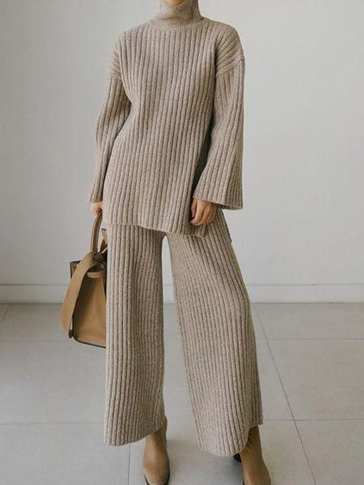 Fashion Turtleneck Long Sleeve Sweater Two Piece Set