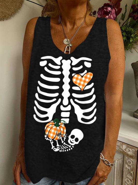 Halloween Skull Pumpkin Print T-shirts