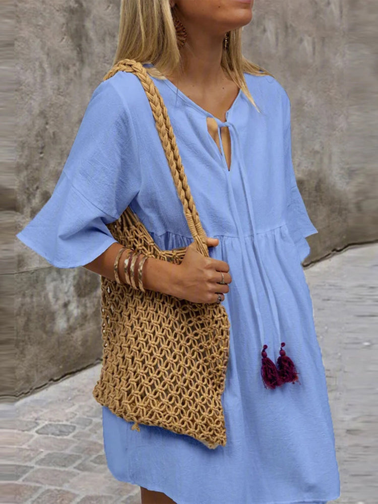 Casual Loose Cotton and Linen Dress