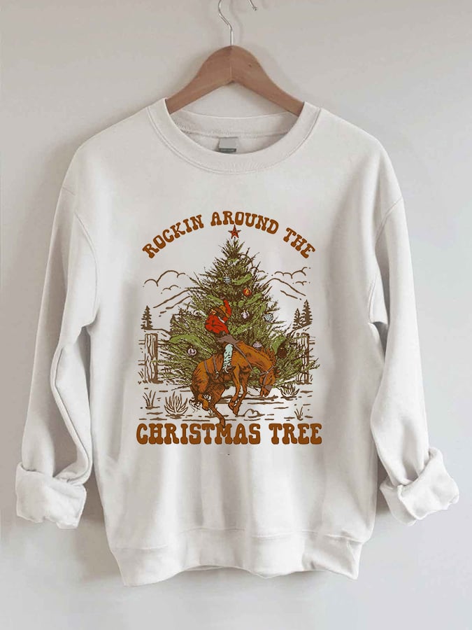 Women's Western and Christmas "ROCKIN AROUND THE CHRISTMAS TREE" Printed Casual Sweatshirt