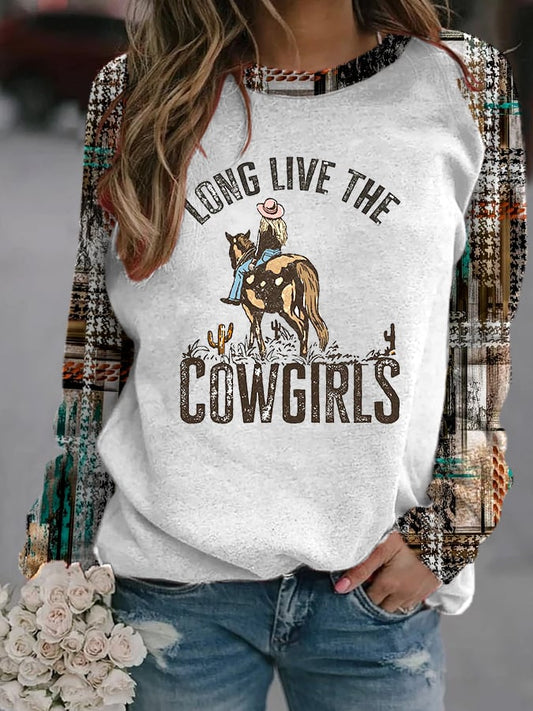 Women's Retro Western Cowgirl Print Casual Sweatshirt