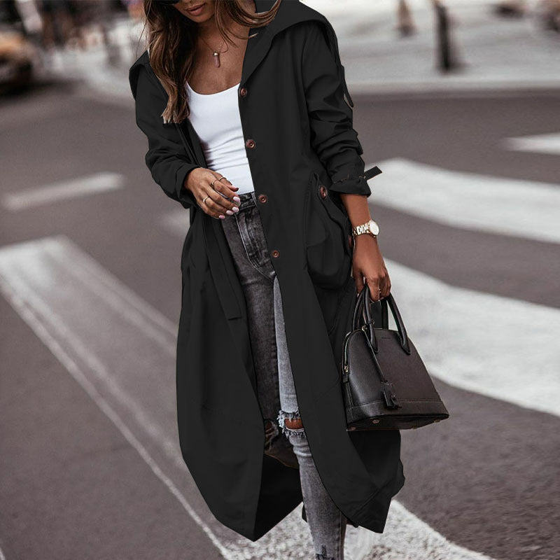 Fashion Casual Long Sleeve Hooded Trench Coat