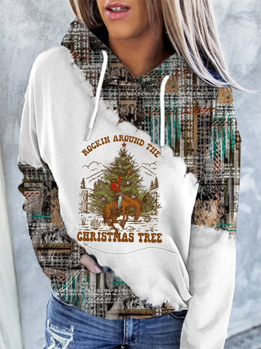 Women's Western and Christmas Combined "ROCKIN AROUND THE CHRISTMAS TREE" Printed Hoodie