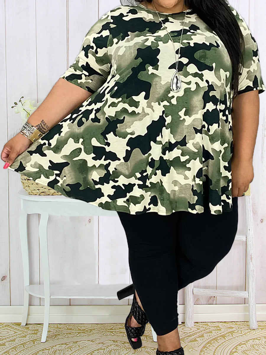 Plus Size Camouflage Print Women Top