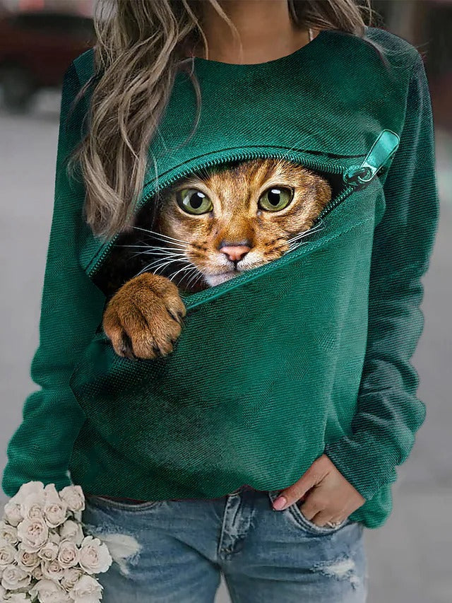 Women's Pullover Cat 3D Animal Print Casual Sports Sweatshirts
