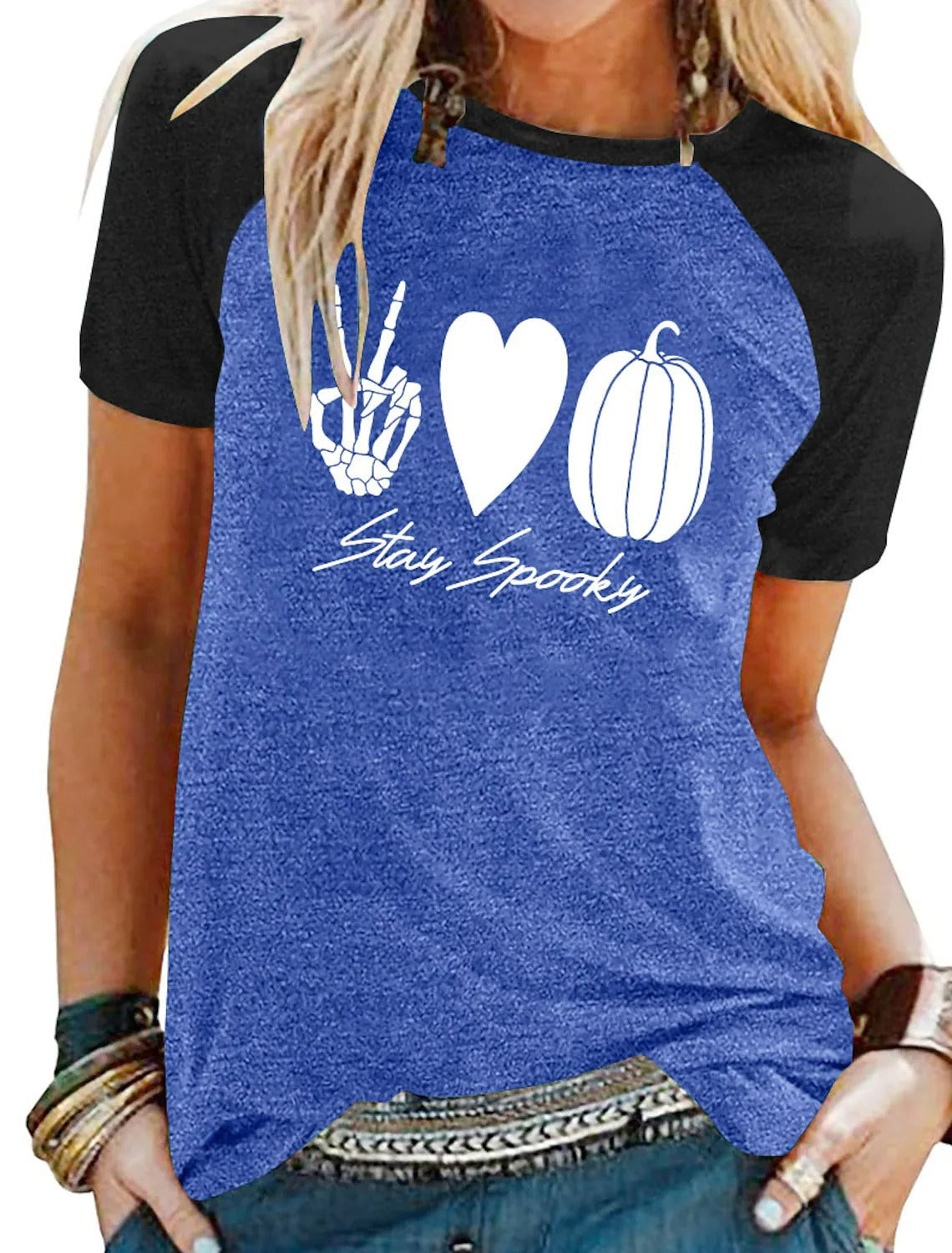 Halloween Skull Pumpkin Print Short Sleeve T-Shirt