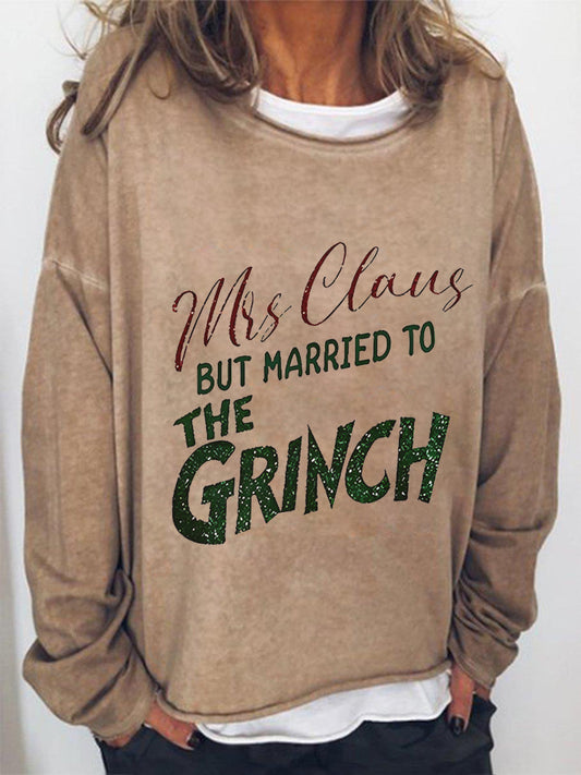 Mrs. Claus But Married To The Grinchy Print Casual Top