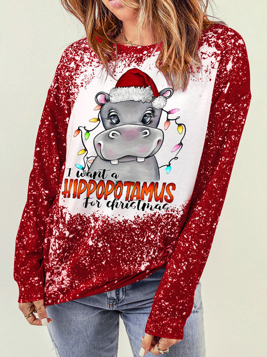 I Want A Hippopotamus For Christmas Plaid Sweatshirt Crew Neck Pullover Sweatshirt
