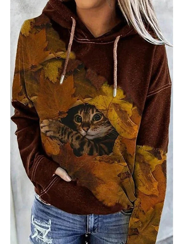 Women's Hoodie Pullover Cat Graphic Tie Dye Front Pocket Print Daily Other Prints Basic Casual Hoodies Sweatshirts